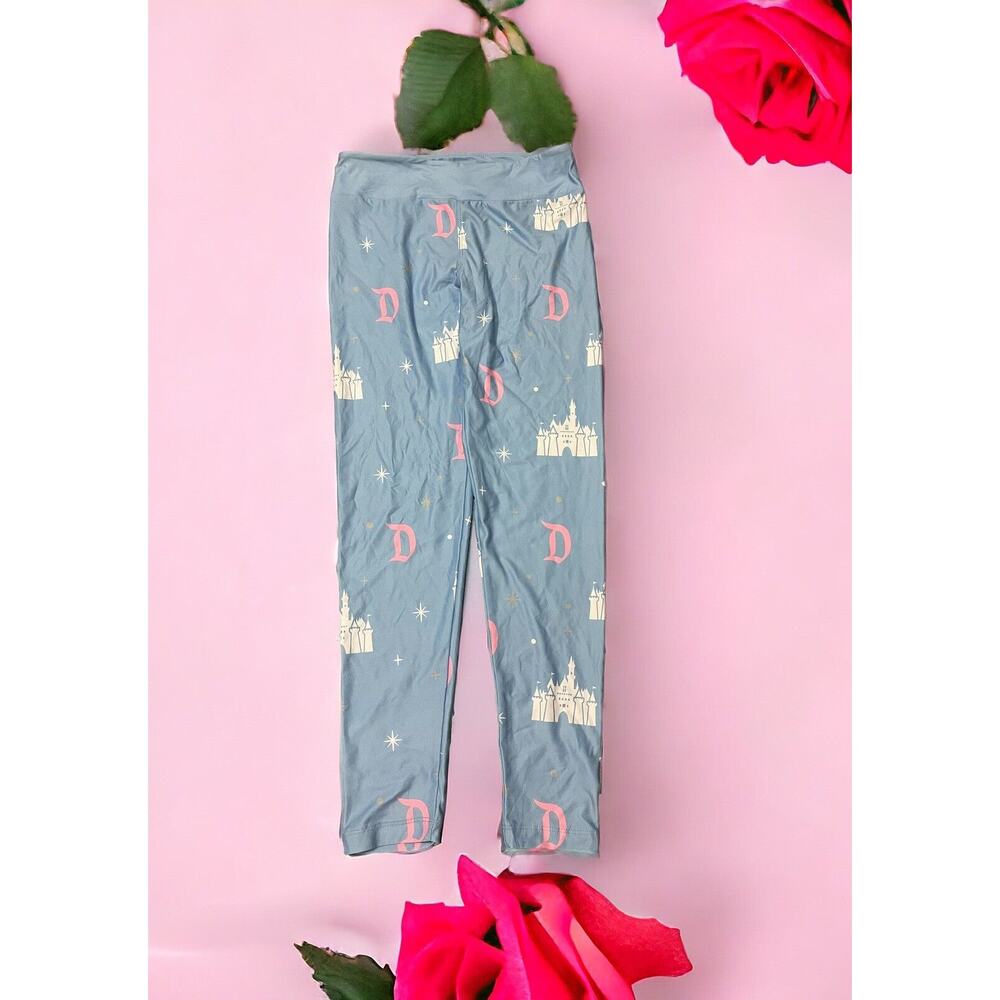 NWT Disney Blue Castle Design Full Length Leggings Women SIZE SMALL Pink